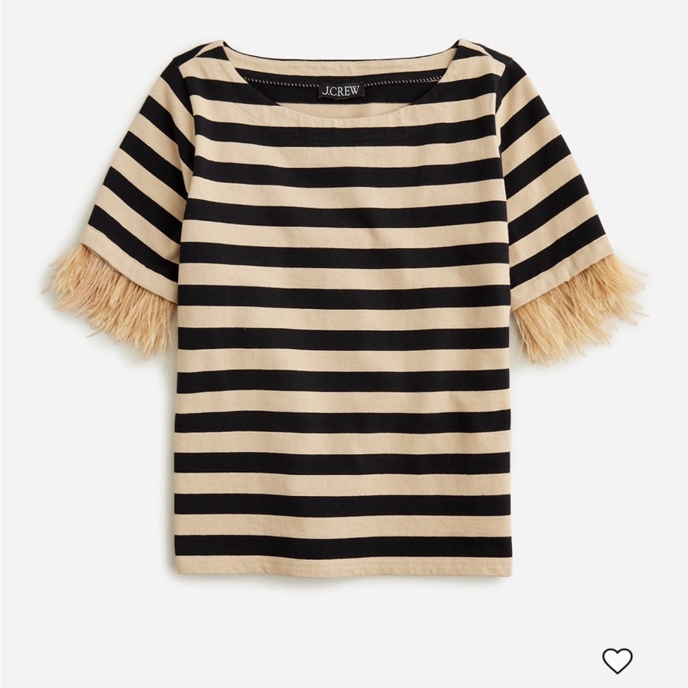 NWT J.Crew Mariner Jersey Cropped Boatneck T Shirt with Feathers - Picture 3 of 7